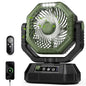 AJVV Camping Fan with Light, Remote and Oscillation, Battery Powered Hanging Tent Fan, Rechargeable Portable for Camp, Outdoor, Emergencies, Fishing, RV Travel, Jobsite - color: Green