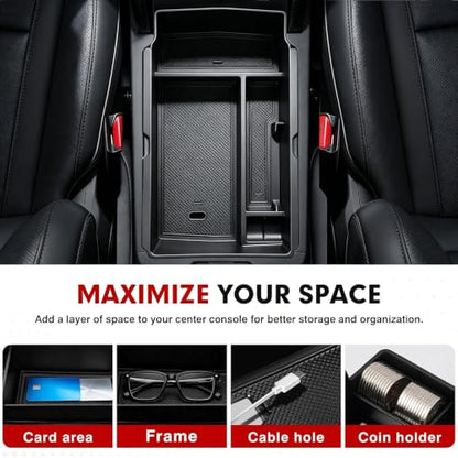 Autorder Center Console Organizer for 2023-2026 Honda CRV Accessories - Armrest Storage Box Middle Console Tray Container with Black & Red Non-Slip Silicone Mats - size: 2023+ CRV Armrest Organizer