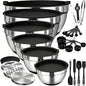 Thickened Heavy-Duty 26pcs Stainless Steel Bowl, Mixing Bowl Set with Lid, Grater Attachment, Non-Slip Bottom and Kitchen Gadget Set, Sizes 7, 4, 2.5, 2.0, 1.5, 1QT, Ideal for Mixing and Serving - color: Carbon Black