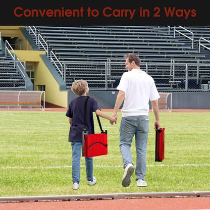 Stadium Seat for Bleachers with Back Support, Portable Bleacher Seat with Wide Comfy Padded Cushion, Metal Hook, Folding Stadium Chair with Shoulder Strap, Carry Handle, Cup Holder, Red - color: Red
