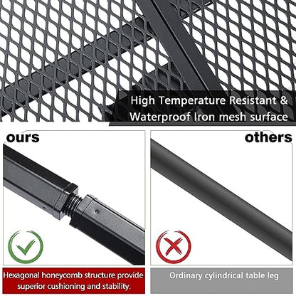 JOUYEK Folding Grill Table, 3x2 FT Portable Camping Table with 2 Wing Panels, Height Adjustable Metal Tables with Mesh Desktop and Mesh Bag, Outdoor Furniture for Camping, Picnic, Beach and BBQ, Black - style: 3X2 FT with 2 panels