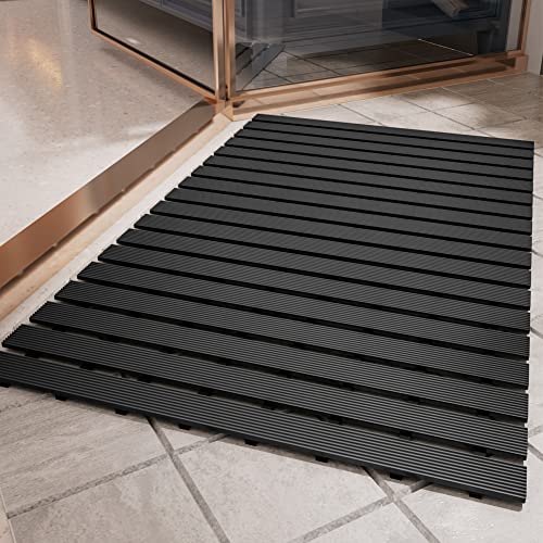 Shower-Mat Non Slip, PADOOR Heavy Duty Bathtub-Mat Curlable Quick Drain Sturdy Bath Tub Mat Without Suction Cups for Indoor Outdoor Use 17x36 Inch Black - color: Black, size: 17" x 36" (Rectangular)
