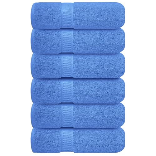 Infinitee Xclusives Blue Hand Towels for Bathroom - Set of 6 (16x28 inches) 600 GSM, 100% Cotton Ultra Soft, Quick Drying, Hotel Quality Hand Towel Set (Eloquent Blue) - color: Eloquent Blue, size: Hand Towels - 6 Pack