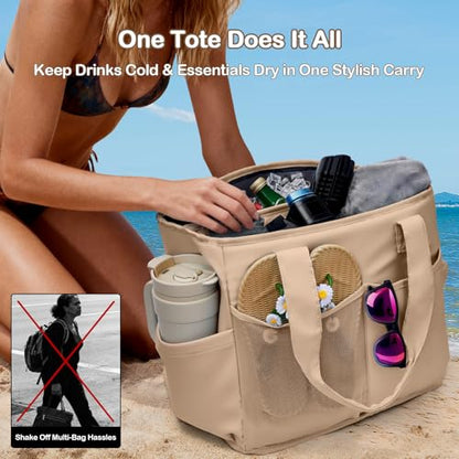 Odoland Soft Cooler Bag – Leakproof Insulated, Collapsible for Beach, Camping - color: Khaki