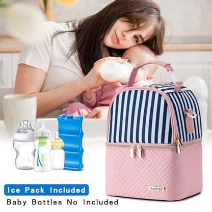 Breastmilk Cooler Bag with Ice Pack Fits 6 Baby Bottles up to 9 Ounce, Breast Milk Pump Cooler Bag with Shoulder Strap for Nursing Mom Daycare, Work, Travel- Straps - color: Straps