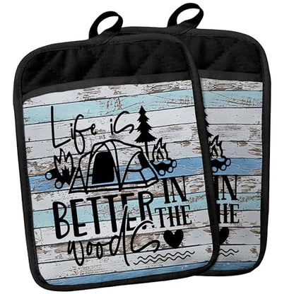 Hunting Gifts Pot Holders with Pockets, Cabin Gifts Life is Better in The Woods Pot Holders Heat Resistant Oven Mitts Hot Pads for Kitchen Baking Cooking,Potholders for Kitchens - color: Louyzhut-4