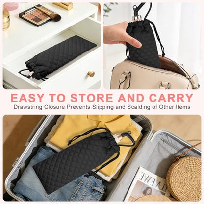 Professional Hot Hair Tools Organizer Cover Bag Heat Resistant Travel Drawstring Storage Case Pouch for Curling Iron, Flat Iron, Hair Straightener and Styling Tool(14.2" x 5.9") - color: Black