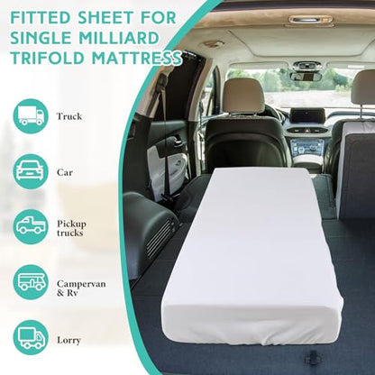 Baderke 75" x 31"x 9'' Cot Sheet (Sheet Only) Compatible with Narrow Twin Mattress Camp Bunk Beds RVs Microfiber Sheet for Bunk Guest Beds Army Cots Trifold Mattress(White,2 Pack) - color: White
