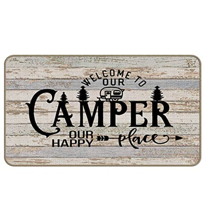 Welcome Camper Mat - 17x30, Camping Rug, RV Decor, Inside Camper Rug - color: Happy Place