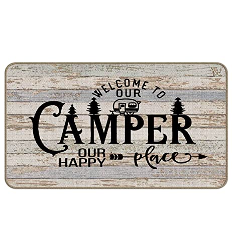 Welcome Camper Mat - 17x30, Camping Rug, RV Decor, Inside Camper Rug - color: Happy Place