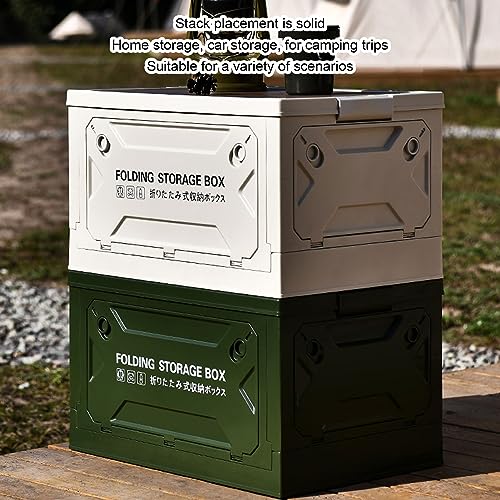 Yoidesu Camping Storage Box with Pulley, 5 Sides Opening, Foldable, for Car Outdoor Use (Green)