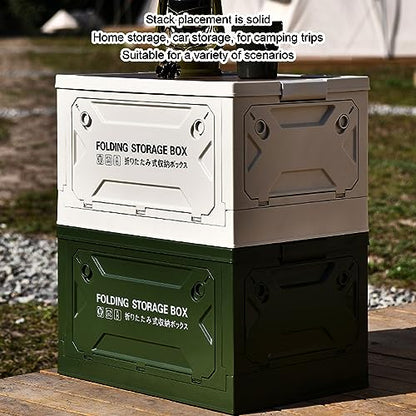 Yoidesu Camping Storage Box with Pulley, 5 Sides Opening, Foldable, for Car Outdoor Use (Green)