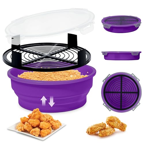 FJNATINH Collapsible Batter Bowl - Mess Free Better Breader Shaker Bowl with Lid Breading Shaker Container - Great for Fried Fish, Fried Chicken, Onion Rings, Wings,No Leak,Easy to Store,Purple - color: Purple