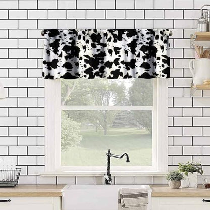 Black White Cowhide Valance, Milk Cow Western Farm Animal Skin Print Blackout Short Window Curtain for Farmhouse Kitchen Bedroom Living Room, 54x18inch - color: Cowhide-1
