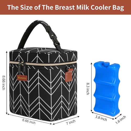 Mancro Breastmilk Cooler Bag, Insulated with Ice Pack, Fits 6 Baby Bottles Up to 9 Oz with On-The-Go Strap, Perfect for Nursing Moms and Daycare, Black Wave - color: Black Wave
