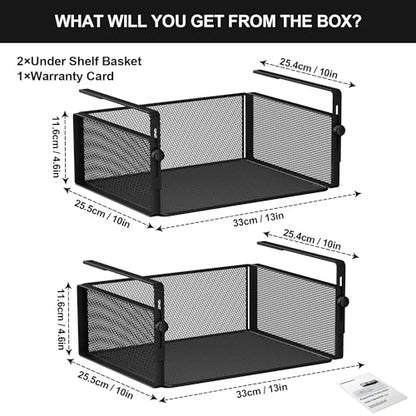 AmonHouseware 2Pack Under Shelf Basket Organizer,Adjustable Hanging Holder for Cabinet Pantry Kitchen Cupboard Desk Counter Bookshelf Organization Add-on Space Saver Heavy Duty Slide-in (Black, Large) - color: Black