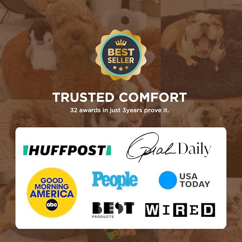 Bedsure Calming Dog Bed for Small Dogs - Donut Washable Small Puppy Bed, 23 inches Anti-Slip Round Fluffy Plush Faux Fur Large Cat Bed, Fits up to 25 lbs Pets, Camel - color: Camel, size: 23"L x 23"W x 8"Th
