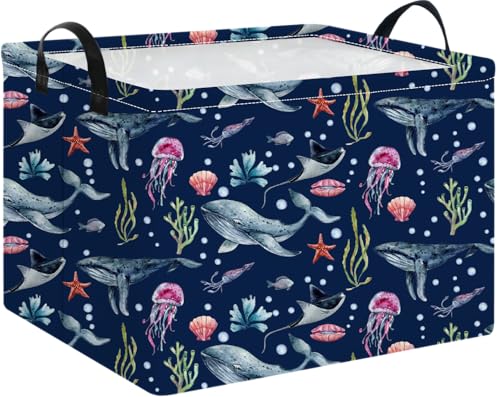 NTAOHAMPER Rectangular Storage Basket Empty,Storage Bin with Handles,Room Decor,Gift Basket,Book Box(Watercolor Ocean) - color: Watercolor Ocean