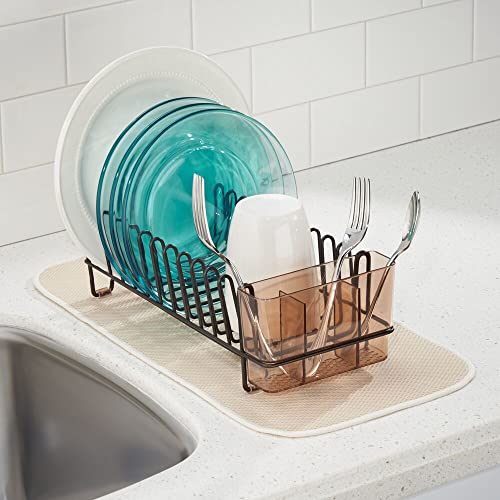 mDesign Dish Tray - Practical Draining Rack for Sink - Great Draining Rack - Up to 12 Plates and Cutlery - Bronze - color: Amber/Bronze