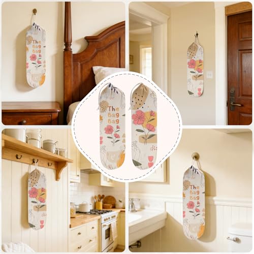 2PCS Boho Plastic Bag Holder for Kitchen Essentials, Reusable Hanging Grocery Bag Organizer, Washable Large Grocery Trash Garbage Bags Storage Dispenser Boho Kitchen Decor-07 - style: Boho 07