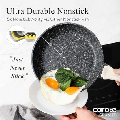 CAROTE 14Pcs Pots and Pans Set Non Stick, Cookware Sets Induction Cookware Granite Cooking Set with Frying Pans, Saucepans, Saute Pan, Extra Large Casserole - color: Black, size: 14 Piece
