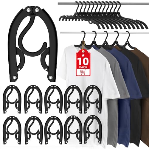 10Pcs Travel Hangers Foldable Hangers Cruise Essentials 2026 Black | Portable Hanger Organizer Plastic Clothes Drying Rack Folding Hanger for Camping Flying RV Europe Vacation Essential Suitcase - color: Black, size: 10 Pack