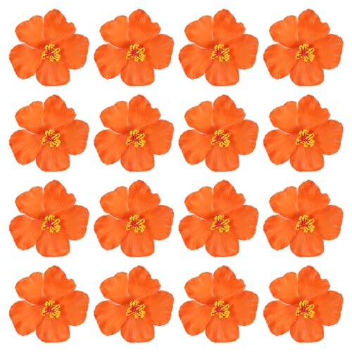 PATIKIL Hawaiian Hibiscus Flowers, 16 Pack Artificial Flowers Hair Clip DIY Foam Hibiscus Flower for Tabletop Decoration Party Favors Supplies, Orange - color: Orange