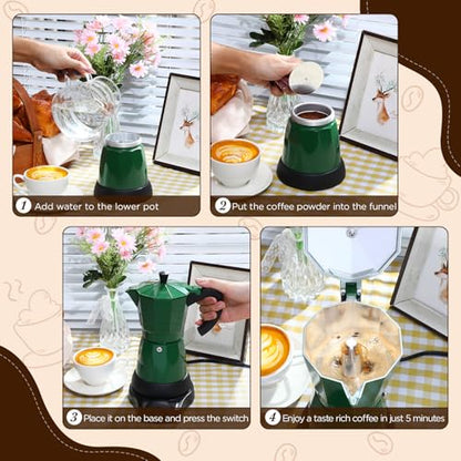 Coffee Pot 6 Cup Electric Espresso Coffee Maker Italian Moka Maker 300ml Portable Aluminum Espresso Machine Cafetera Moka Pot with Detachable Base, Gift for Home Travel(Dark Green) - color: Dark Green