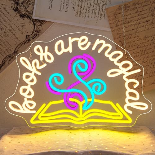 Books Are Magic Neon Sign Classroom Light Up Library LED Bookshelf Decor Read Book Neon Signs for Wall Reading Corner Decor Bookstore Reading Room LED Classroom Night Light Gifts for Learn Lovers - color: books are magic