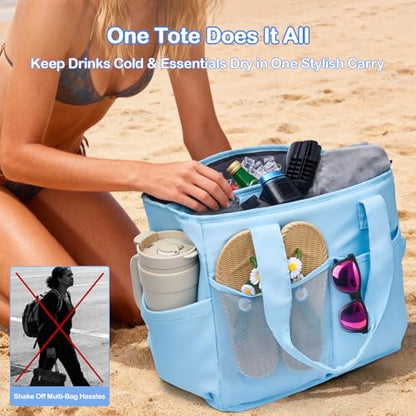 Odoland Soft Cooler Bag – Leakproof Insulated, Collapsible for Beach, Camping - color: Light Blue