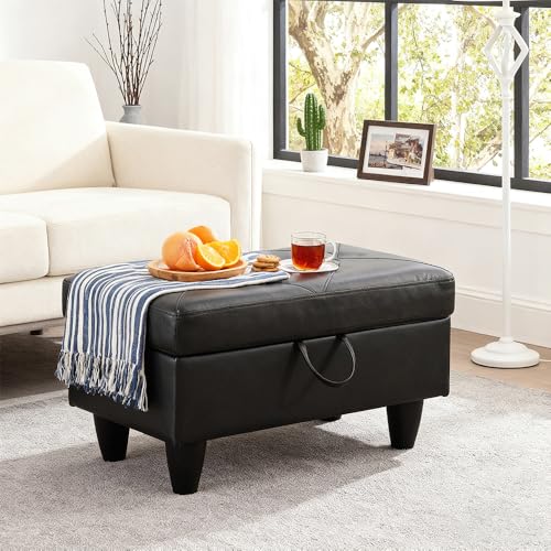 Leather Storage Ottoman Footstool Bench for Living Room Furniture,28.5" Large Square Foot Rest Stool Coffee Table,Leather Sofa Chair for Home Decor,Living Room,Bedroom,Apartment,Rv Car(Black) - color: Black 28.5