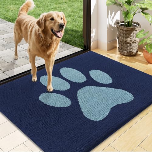 Buganda Dog Door Mat for Muddy Paws, Absorbent Dirt Trapper Non Slip Indoor Doormats, Washable Low-Profile Mat for Mud Dogs, Entryway Carpet for Inside Floor (48x30 Inches, Dark Blue) - color: Dark Blue, size: 48.0"l X 30.0"w X 0.6"th