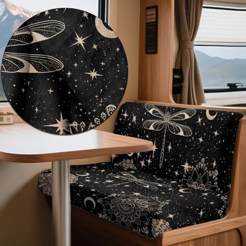 Dragonfly Moon Star Pattern 2 Pieces RV Dinette Cushion Covers Scratch-Resistant RV Couch Cover Wear-Resistan Sofa Furniture Protector Camper Seat Covers Dinette Booth - color: Dragonfly Moon Star