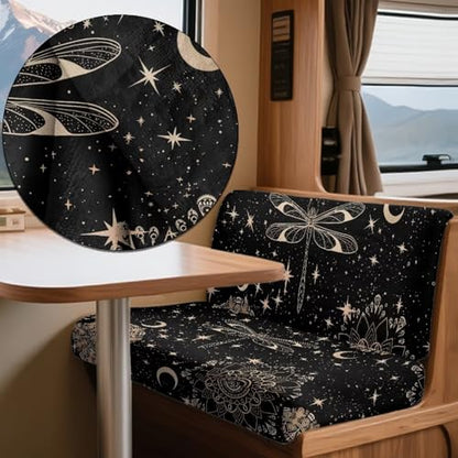 Dragonfly Moon Star Pattern 2 Pieces RV Dinette Cushion Covers Scratch-Resistant RV Couch Cover Wear-Resistan Sofa Furniture Protector Camper Seat Covers Dinette Booth - color: Dragonfly Moon Star