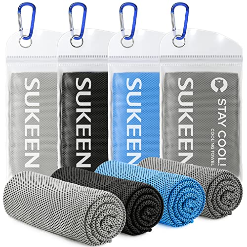 Sukeen [4 Pack Cooling Towels (40"x12"),Ice Towel,Soft Breathable Chilly Microfiber Towel for Yoga,Sport,Running,Gym,Workout,Camping,Fitness,Workout & More Activities - color: Blue/Light Grey/Black/Dark Grey