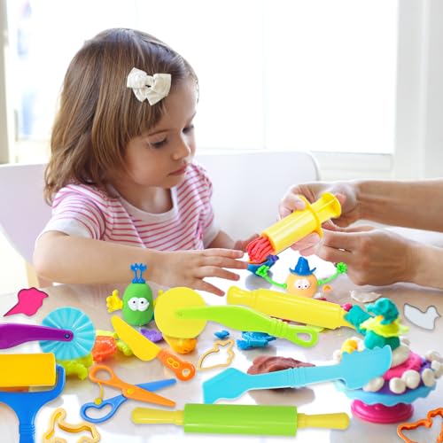 LCY WEDSHI Dough Tool Set, 32 Pcs Dough Tools Sets for Kids Ages 4-8, Dough Accessories Includes Animal Molds, Cutters Roller, Rolling Pins, Safety Scissors, Plastic Knife - style: 32 PCS