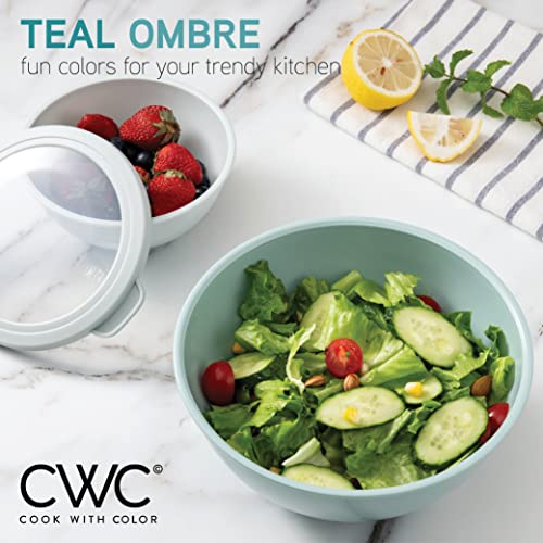 COOK WITH COLOR Mixing Bowls with TPR Lids - 12 Piece Plastic Nesting Bowls Set includes 6 Prep Bowls and 6 Lids, Microwave Safe Mixing Bowl Set (Teal) - color: Teal TPR Lids