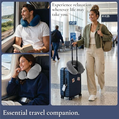 Brookstone Microbead Neck Pillow - Super Soft Cozy Lightweight Plush Travel Pillow with Phone or Headphone Pocket, Blue - color: Blue