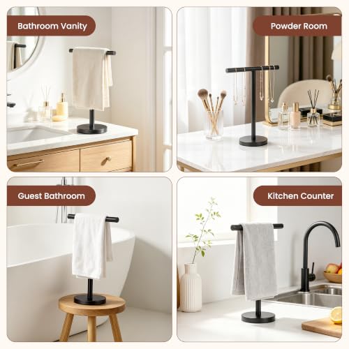 T-Shape Bath Hand Towel Holder Stand, Stainless Steel Free Standing Hand Towel Rack, for Bathroom Kitchen & Countertop, Matte Black - color: Black-1 Pack