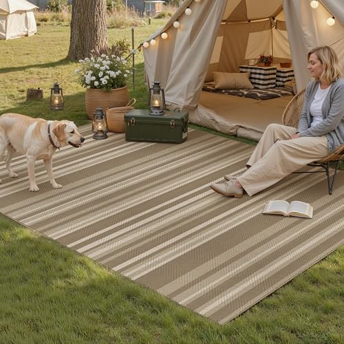 4x6 Easy Jute Stripe Area Rug Washable Beige Brown Indoor Outdoor Rug Non Slip Neutral Modern Decor Carpet for Living Room Bedroom Farm Patio Porch Backyard Courtyard - color: Easy Jute | Beige/Brown, size: 4' x 6' (Rectangular)