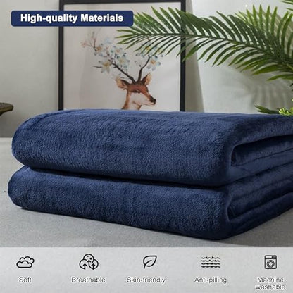 2-in-1 Convertible Travel Blanket & Pillow-Ultra Soft, Compact & Packable with Hand Luggage Sleeve and Backpack Clip for Flight & Car,Navy Blue