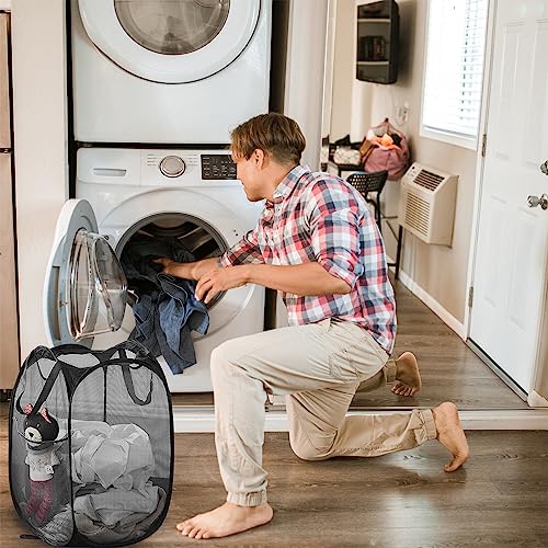 Collapsible Pop Up Laundry Hamper, Extra Large Mesh Foldable Laundry Basket, 28" x 16" x 16"(Black) - color: 1P Black