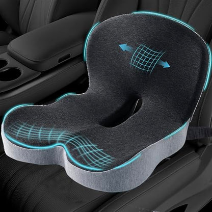 Car Seat Cushion, Memory Foam Driving Cushion with Adjustable Strap, Ergonomic Pad for Car & Semi Truck, Office Chair Cushion for Sciatica & Lower Back Pain Relief, Light Gray & Dark Gray - color: Light Gray & Dark Gray