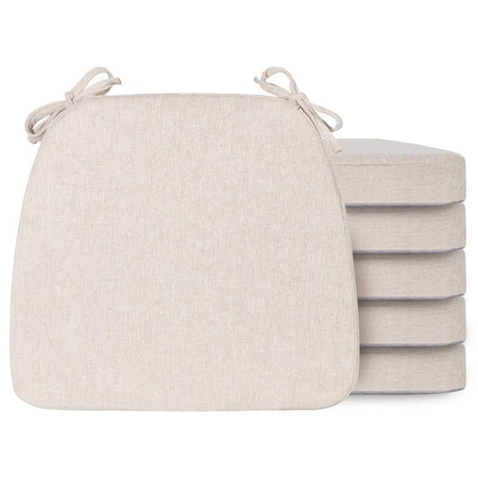 Chair Cushions Set of 6, D-Shaped Seat Cushion for Chair, Non Slip Chair Pads with Ties, 17" x 16" x 2", 40D Foam, Removable Washable Cover, Seat Cushions for Kitchen Chairs, Beige - color: Beige, size: 6 Pack