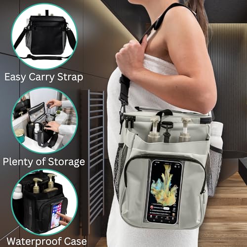 TERRA HOME Portable Shower Caddy Bag- Large Capacity, Quick Dry with Metal Hook - Hanging Shower Bag - Breathable Mesh Toiletry Shower Tote for Gym and College Dorm (Grey, Extra Large) - color: Grey