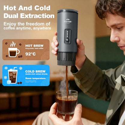Portable Coffee Maker, 3 in 1 Electric Espresso Machine Set, Rechargeable Self-Heating Brewer with Carrying Bag and Coffee Stand for Office Camping, Hiking - color: Space Gray