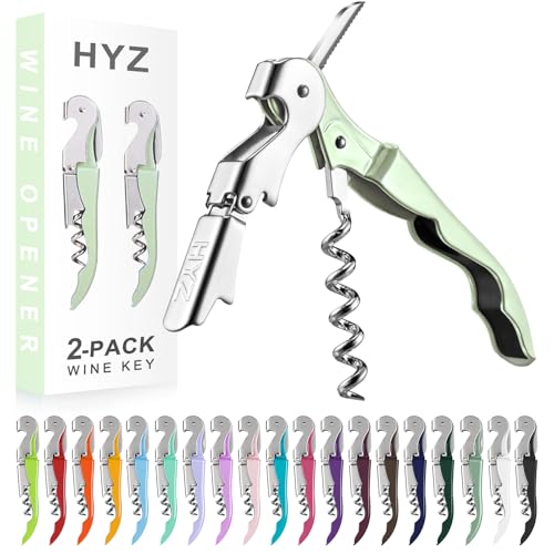 HYZ 2-Pack Wine Opener Waiter Corkscrew, Professional Wine Key for Servers, Bartender with Foil Cutter, Manual Wine Bottle Opener Double Hinged (Matcha Green) - color: Matcha Green