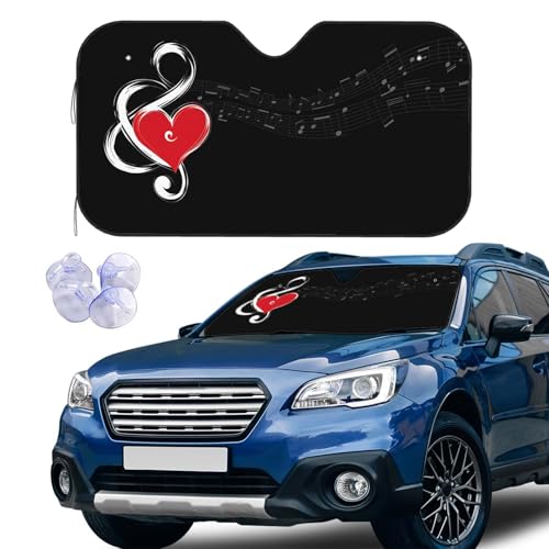Treble Love and Music Notes Windshield Sun Shade Car Front Window Shades for Car Accessories Sun Heat UV Rays Visor for Universal Cars SUV Truck 51 x 27.5 Inch - color: Music Notes