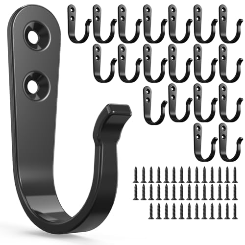 BREYDROK 20-Pack Towel Hooks for Bathroom, Heavy Duty Black Metal Wall Hooks for Robe, Coat, Kitchen, Closet, Garage Organizer - color: 20Pcs + Black