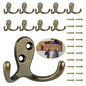 Homanu 10 Pack Coat Hooks, Heavy Duty Double Prong Coat Hooks Wall Mounted with 20 Screws, No Rust Antique Brass Metal Wall Hooks for Hanging Towel, Coat, Bag, Hat, Cup, Key - color: 10 Pcs Antique Brass